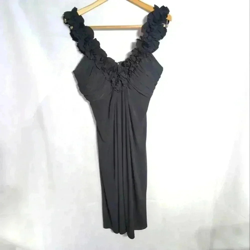 Black Party Dress Ruffled Straps Sheath mini sz 12 - Picture 1 of 4